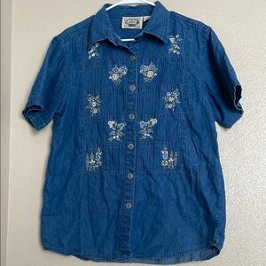 24 Karat Brand‎ Blue Floral Button Down 100% Cotton